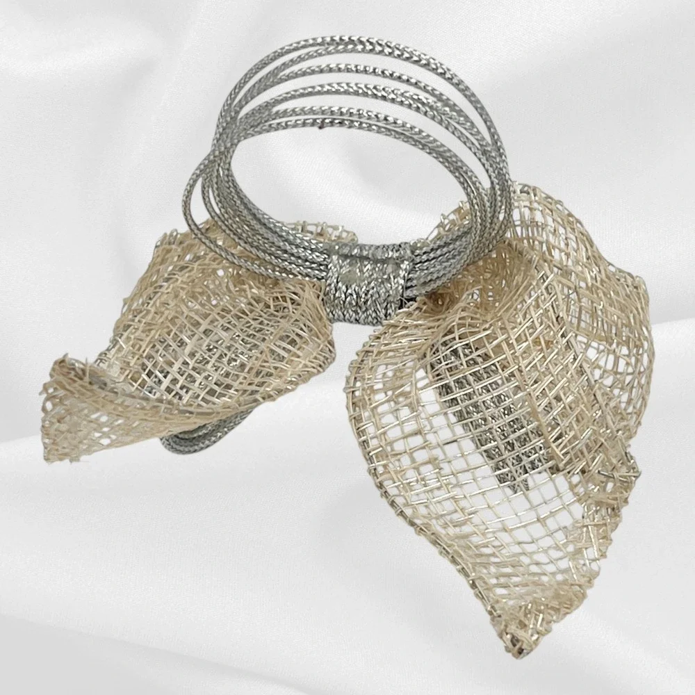 Rustic Burlap & Silver Wire Bow Napkin Rings  Set of 6‎ Farmhouse Shabby Chic